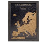 Splosh Carte de voyage - Petit tableau d'épingles de carte d'Europe en noir avec un cadre en bois et 100 épingles en 2 couleurs pour marquer vos aventures passées et futures