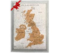 Splosh Carte de voyage - Tableau d'affichage avec 100 broches en 2 couleurs pour personnaliser et marquer vos aventures passées et futures - Carte du Royaume-Uni - Cadeau de fête des pères
