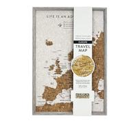 Splosh Carte de voyage - Tableau d'affichage gris XL avec cadre en bois et liège avec 100 épingles en 3 couleurs pour marquer vos aventures passées et futures 45 x 31 cm
