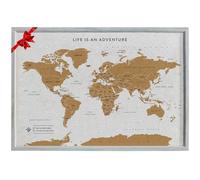 Splosh Carte du monde de voyage - Tableau d'affichage en liège avec 100 épingles en 2 couleurs pour marquer vos aventures passées et futures - Cadre en bois - Carte du monde encadrée pour bureaux
