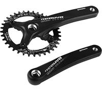 splumzer Pédalier Carré de Vélo de Montagne 170mm avec Plateau 104 BCD 32/34/36/38T, Manivelle VTT en Alliage D'aluminium étroit et Large CNC Boulons de Plateau Ronds (Noir, 38T)