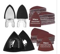 Spmarkt Lot de 104 patins de ponçage oscillants, papier abrasif rigide détachable pour outil multifonction, avec ponçage triangulaire et doigt, grain 60/80/120/180/240 avec dos en velours