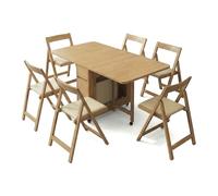 Spnvbe Ensemble de salle à manger extensible peu encombrant avec 6 chaises, 2 tiroirs à glissement lisse et 4 roulettes verrouillables, coins arrondis sûrs, design anti-oscillation pour petits espaces