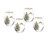 Spode Christmas Tree Lot de 4 verres à vin sans pied d'inspiration vintage avec charme saisonnier confortable, idéal pour le vin chaud lors de rassemblements festifs et de fêtes de fin d'année