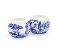 Spode Lot de 2 photophores ronds italiens bleus | Fabriqués en porcelaine fine | Bougeoirs de 10,2 cm pour décoration d'intérieur et cadeau de pendaison de crémaillère | Passe au lave-vaisselle