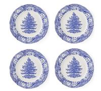 Spode Lot de 4 assiettes à dîner Motif sapin de Noël italien Bleu et blanc 27 cm