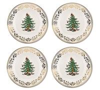 Spode Lot de 4 assiettes à salade dorées en forme de sapin de Noël - Assiettes à dîner et apéritif en porcelaine de 20,3 cm - Vaisselle de Noël, passent au micro-ondes et au lave-vaisselle, assiettes