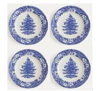 Spode Lot de 4 assiettes à salade Motif sapin de Noël italien Bleu et blanc 19 cm