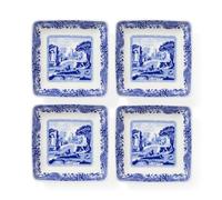 Spode Lot de 4 petits plats carrés italiens bleus | Lot de 4 petits plats de service pour trempettes, sauces et condiments | Bols de 7,6 cm en porcelaine fine | Passe au micro-ondes et au