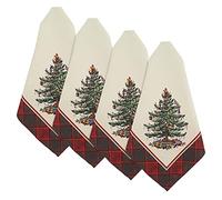 Spode - Lot de 4 Serviettes de Table, décoration d'intérieur de Vacances, Collection Tartan Spode Sapin de Noël, Rouge