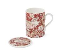 Spode Morris & Co Ensemble tasse et dessous-de-verre Motif voleur de fraises Rouge indien 0,34 l