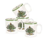 Spode Service de table pour sapin de Noël, Blanc avec bordure verte., Spode Christmas Tree Mugs, Set of 4