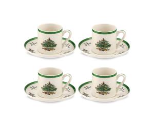Spode Tasse à espresso avec soucoupe Christmas Tree 9 cl Lot de 4 White-green-red