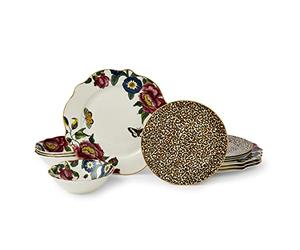 Spode x Creatures of Curiosity Service de table 12 pièces - Vaisselle luxueuse à assortir avec motifs floraux et léopards, ornée de détails exquis en or 22 carats