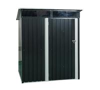 SPOFLYINN Abri de rangement extérieur en métal de 1,5 x 0,9 m avec porte verrouillable, cadres en aluminium, assemblage facile, outils de rangement pour vélo, poubelle, machine noire, taille unique