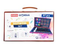 Spokey kit de peinture pour enfants 87 TLG kit de dessin valise en bois | Coffret de peinture crayons de couleur, pastels à l'huile, aquarelle etc.