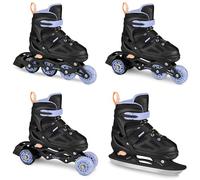 SPOKEY Quattro Lot de 4 Patins à Glace réglables pour Enfants et Adolescents | Rollers en Ligne Convertibles en Patins à roulettes | Tailles : 30-33, 34-37, 38-41 (Noir/Violet, 30-33)