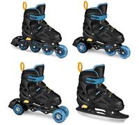 SPOKEY QUATTRO Set 4 en 1 rollers / patins à roulettes / triskates / patins à glace réglables | pour enfants et adolescents | Rollers en ligne transformables en patins à roulettes | Tailles : 30-33,