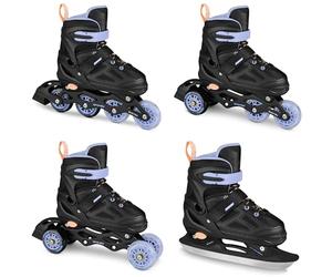 SPOKEY QUATTRO Set 4 en 1 rollers / patins à roulettes / triskates / patins à glace réglables | pour enfants et adolescents | Rollers en ligne transformables en patins à roulettes | Tailles : 30-33,