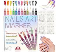 SPOKKI Lot de 12 stylos à ongles 3D - 0,5 mm - Pour nail art - Séchage rapide - Résistant aux éclats - Pour bricolage, beauté, bijoux, outils de manucure