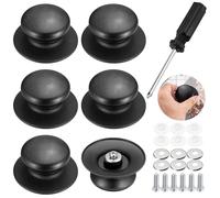 SPOKKI Lot de 6 Poignée de Couvercle de Casserole en Bakélite, Boutons Universels pour Couvercle de Casserole Cuisine, Résistants à la Chaleur Boutons de Rechange, Avec Tournevis et Vis (Noir)