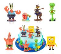 Sponge-Bob Lot de 6 mini figurines Bob l'éponge - Décoration de gâteau - Jouet de décoration de gâteau - Modèle de dessin animé - Pour enfants