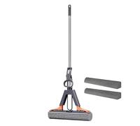 Sponge Mop - 28cm Telescopic Pole 2 Replacement Heads | Squeeze Roller Cleaner | Floor Washing Tool | Absorbent Household | Self Cleaning Stick & for Kitchen Living Room Bathroom Bedr