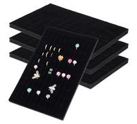Sponge Mousse pour Plateau Bijoux, Présentoir Bague et Boucle d'oreille | 28x18 cm Lot de 4 tampons en éponge noire avec fentes, organisateur empilable pour rangement de coffret, tiroir et vitrine