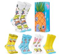 SpongeBob Chaussettes Homme EU 40-45, Lot de 5 Chaussettes Fantaisie, Confortables et Douce, Cosy Idee Cadeau Homme (Multi, 40-45 EU)