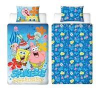 Spongebob Housse de Couette Simple Officielle | Literie réversible 2 Faces avec taie Assortie | Design carré avec Spongebob, Patrick, Squidward, Mr Krabs