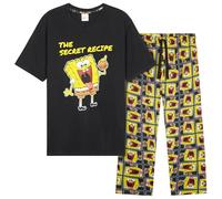 Spongebob Pyjama Homme et Ado Ensemble Pyjama avec T-Shirt Homme et Pantalon Long Vêtement de Nuit Cadeau Original (M, Noir/Jaune)