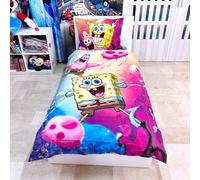 Spongebob Set 2 Pièces Lit Simple Housse de Couette Taie Coton Réversible