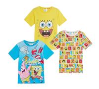 SpongeBob SquarePants Enfants Pack de 3 T-Shirts pour Garçons et Filles, Hauts pour Déguisement, Tee-Shirts en Coton pour l'été, Cadeau Spongebob, multicolore, 3-4 ans