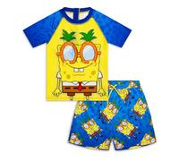 SpongeBob SquarePants Ensemble de bain 2 pièces pour garçon - Maillot de bain 2 pièces - Maillot de bain pour enfants avec fermeture éclair dans le dos - Vacances - 4-12 ans, jaune, 6-7 ans
