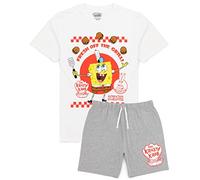 SPONGEBOB SQUAREPANTS Pantalon Bob l’éponge Pyjama pour Homme | Krusty Krab Burger Personnage T-Shirt Blanc Gris Short Pjs | Produits dérivés d’émissions de télévision