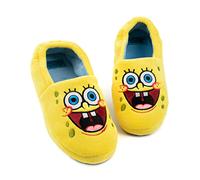 SPONGEBOB SQUAREPANTS pantoufles pour enfants | Garçons Filles Personnage Animé Visage Jaune Bleu Élastique Talon Support Maison Curseurs
