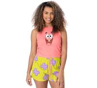 SPONGEBOB SQUAREPANTS Patrick Ladies Short Pyjamas | Gilet Rose côtelé Visage de Personnage féminin avec Short élastiqué Corail Vert | Produits dérivés d’émissions de télévision animées
