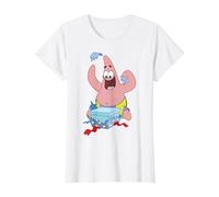 Spongebob Squarepants Patrick Star Opening Presents Holiday T-Shirt, Femme, Blanc, L
