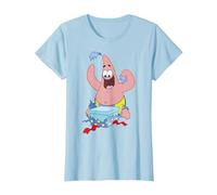 Spongebob Squarepants Patrick Star Opening Presents Holiday T-Shirt, Femme, Bleu Céleste, M
