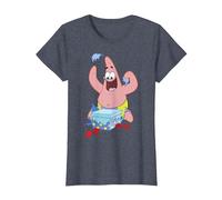 Spongebob Squarepants Patrick Star Opening Presents Holiday T-Shirt, Femme, Bleu Chiné, XXL
