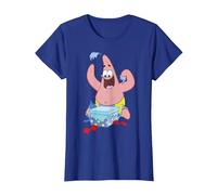 Spongebob Squarepants Patrick Star Opening Presents Holiday T-Shirt, Femme, Bleu Royal, 3XL