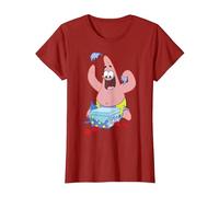 Spongebob Squarepants Patrick Star Opening Presents Holiday T-Shirt, Femme, Canneberge, XS