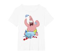 Spongebob Squarepants Patrick Star Opening Presents Holiday T-Shirt, Femme Grandes Tailles, Blanc, 5X