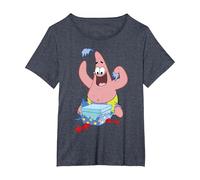 Spongebob Squarepants Patrick Star Opening Presents Holiday T-Shirt, Femme Grandes Tailles, Bleu Chiné, 3X
