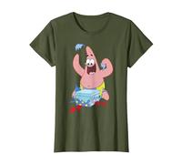 Spongebob Squarepants Patrick Star Opening Presents Holiday T-Shirt, Femme, Olive, 3XL