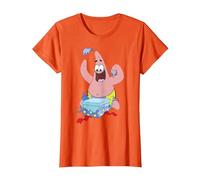 Spongebob Squarepants Patrick Star Opening Presents Holiday T-Shirt, Femme, Orange, M