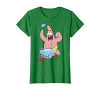 Spongebob Squarepants Patrick Star Opening Presents Holiday T-Shirt, Femme, Vert Kelly, M