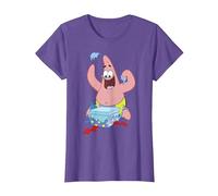 Spongebob Squarepants Patrick Star Opening Presents Holiday T-Shirt, Femme, Violet Chiné, 3XL
