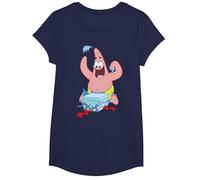 Spongebob Squarepants Patrick Star Opening Presents Holiday T-Shirt, Fille, Bleu Marine, M
