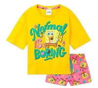 SPONGEBOB SQUAREPANTS Pyjama Fille Kawaii Ensemble Pyjama Short Enfant Ado Été Doux Vêtement de Nuit Cadeau Fille (4-5 Ans, Jaune/Rose)